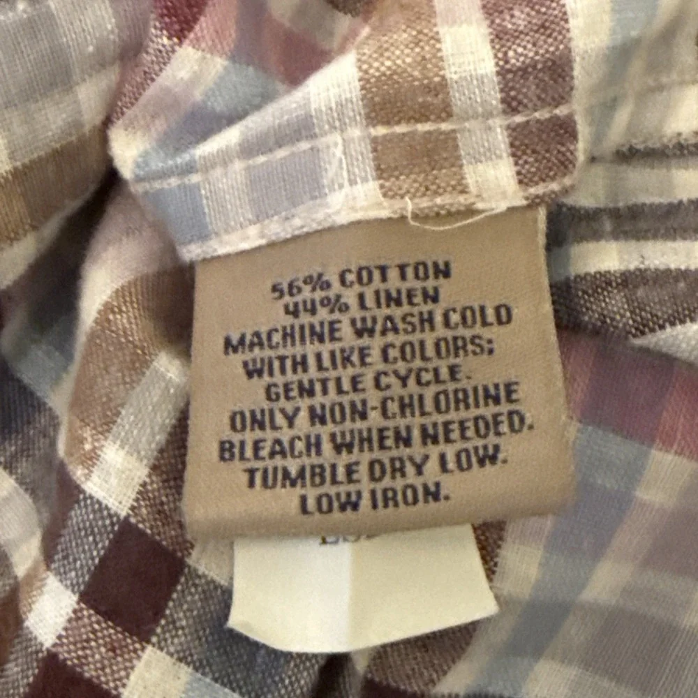 Bills Khakis Shirt Mens Medium Linen Blend Multicolor Plaid Button Up L/S Preppy
